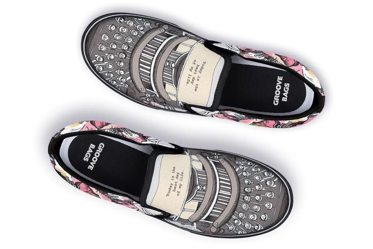Floral Typewriter Slip-On Shoes