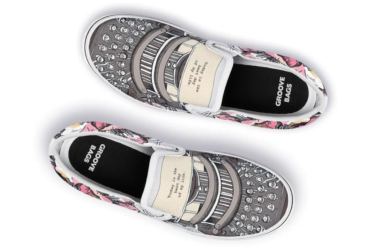 Floral Typewriter Slip-On Shoes