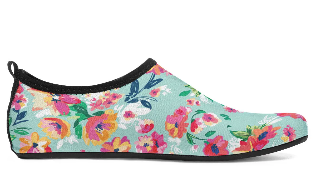 Florals Turquoise Aqua Barefoot Shoes