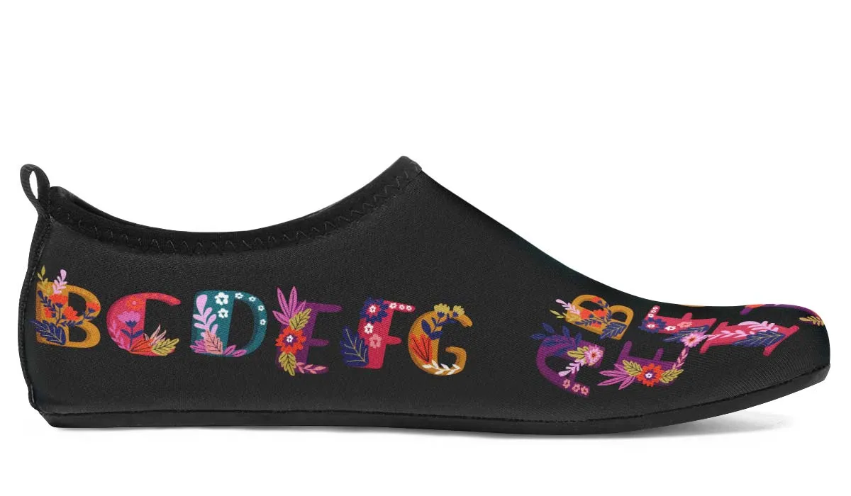 Folk Floral Alphabet Aqua Barefoot Shoes