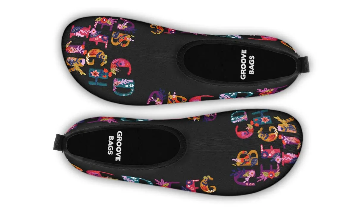 Folk Floral Alphabet Aqua Barefoot Shoes