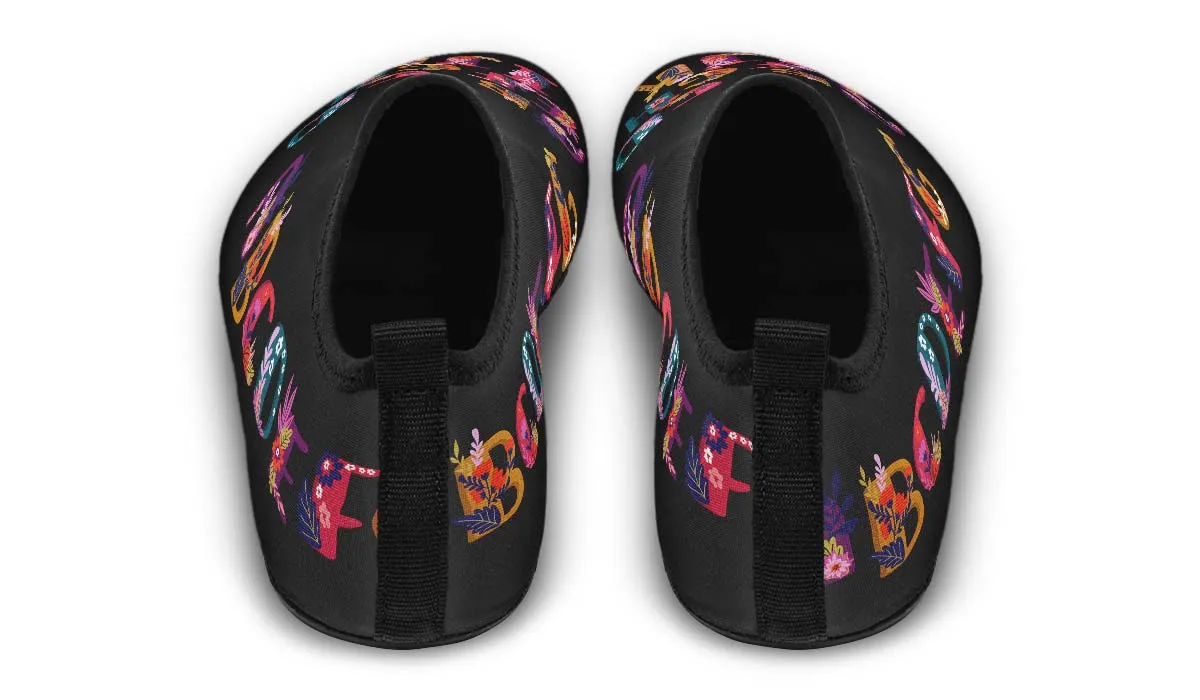 Folk Floral Alphabet Aqua Barefoot Shoes