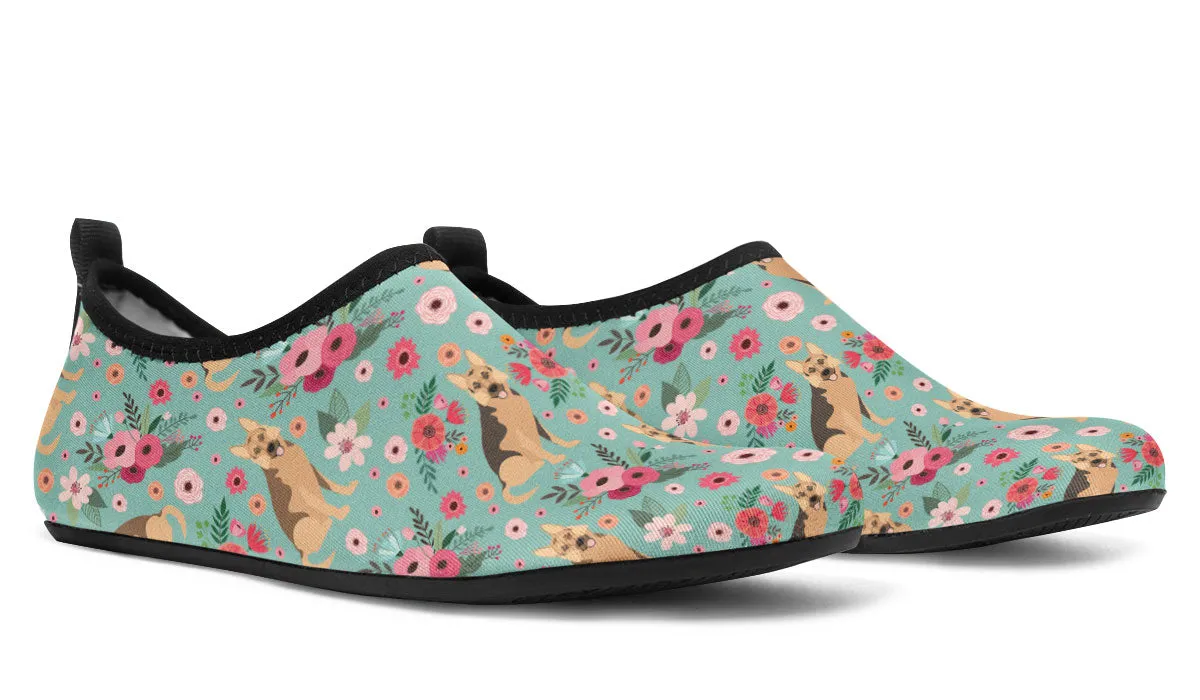 German Shepherd Flower Aqua Barefoot Shoes
