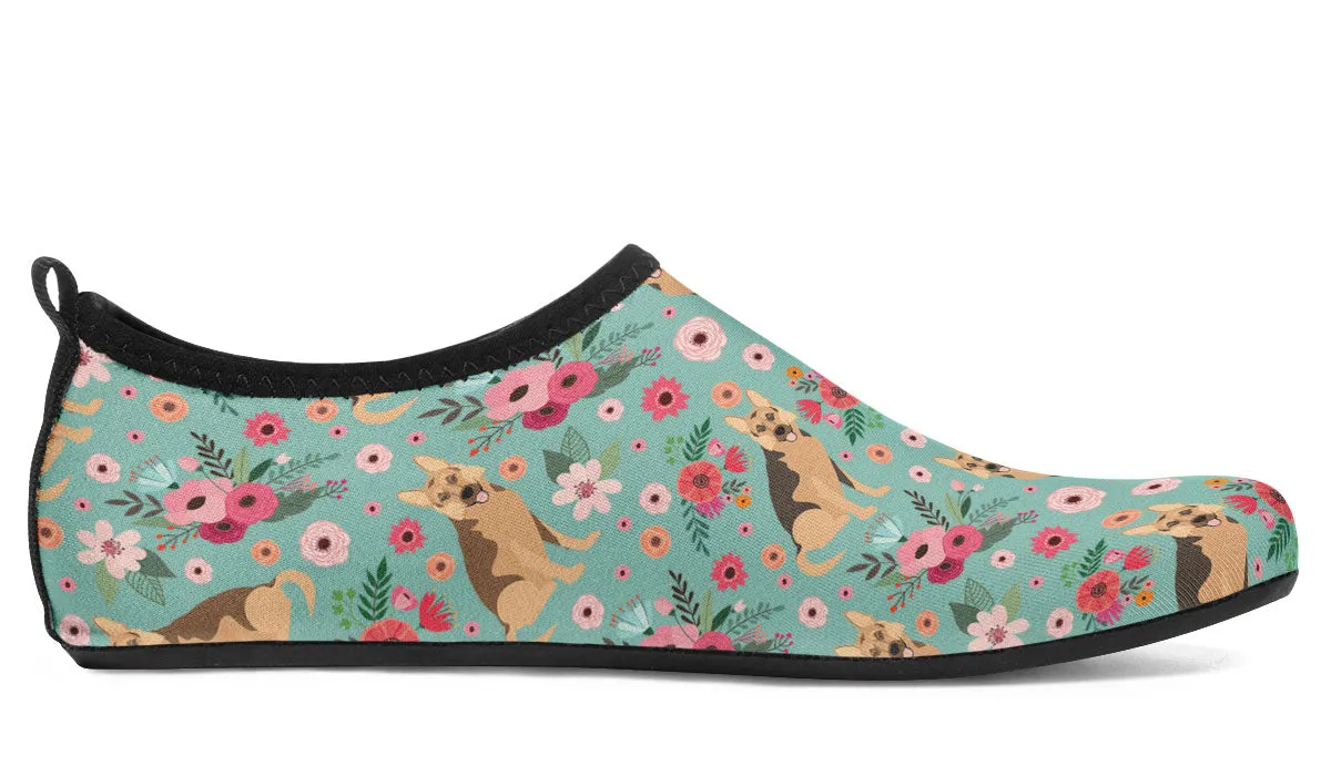 German Shepherd Flower Aqua Barefoot Shoes