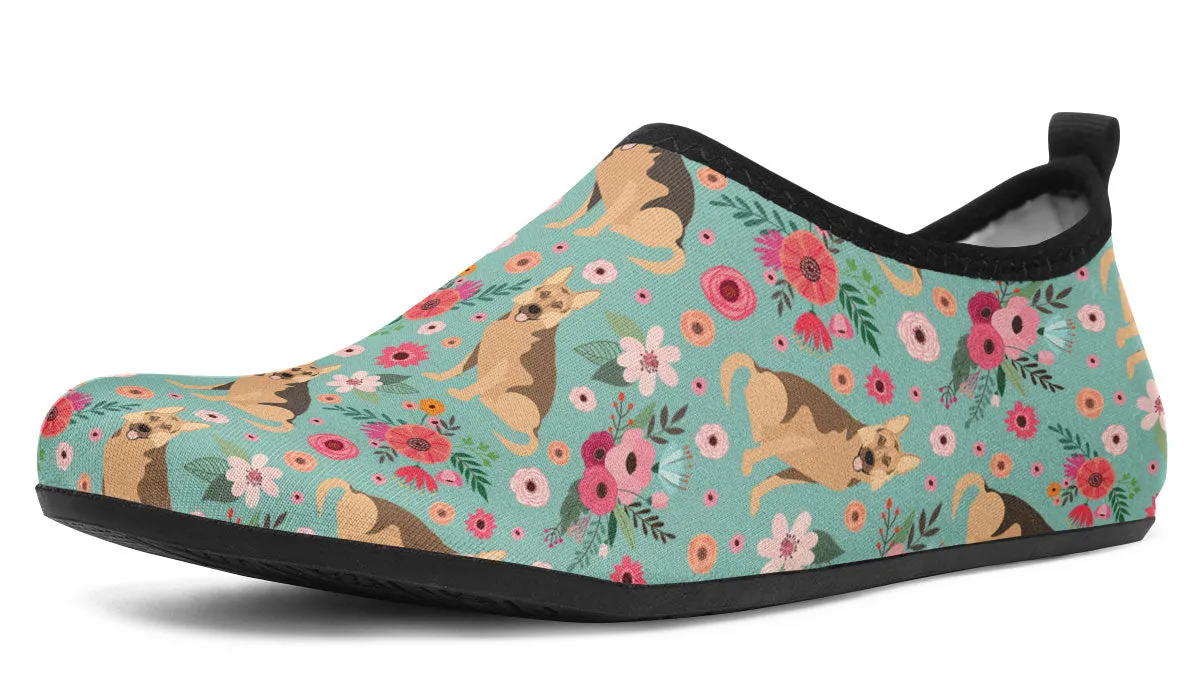 German Shepherd Flower Aqua Barefoot Shoes