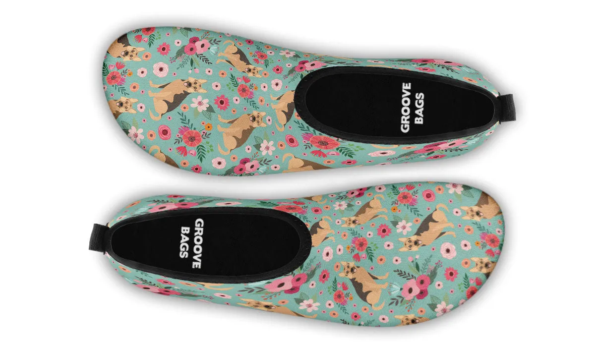 German Shepherd Flower Aqua Barefoot Shoes