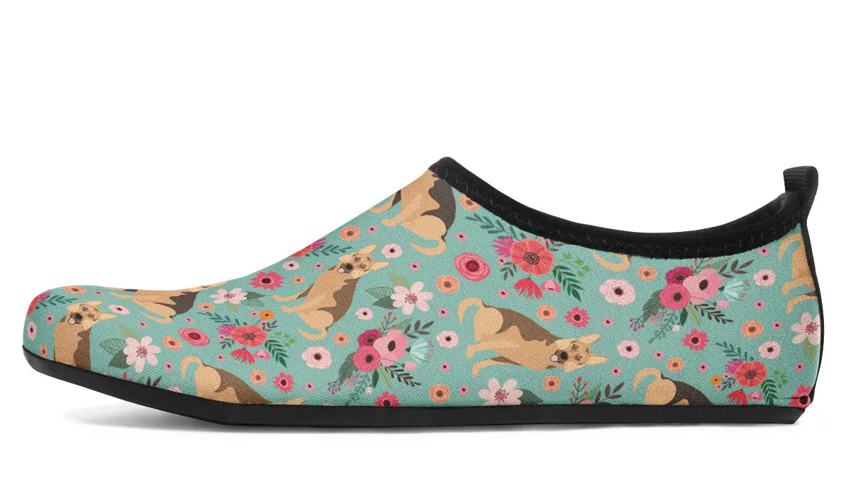 German Shepherd Flower Aqua Barefoot Shoes
