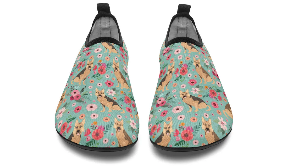 German Shepherd Flower Aqua Barefoot Shoes