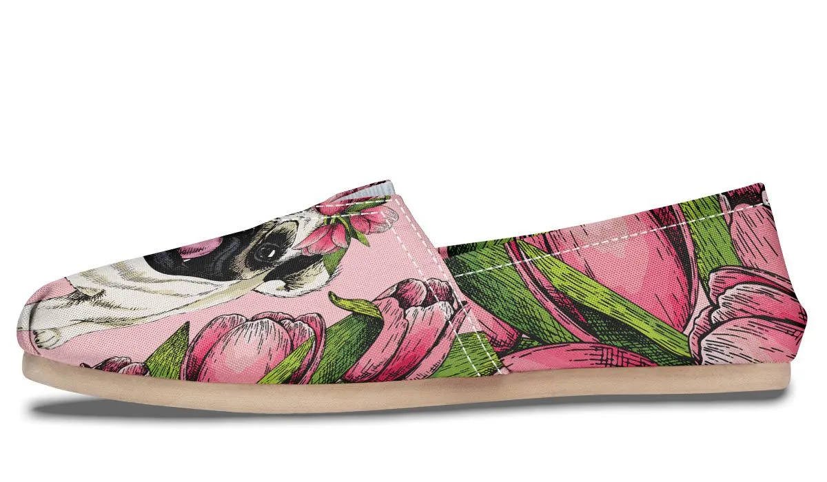 Goofy Floral Pug Casual Shoes