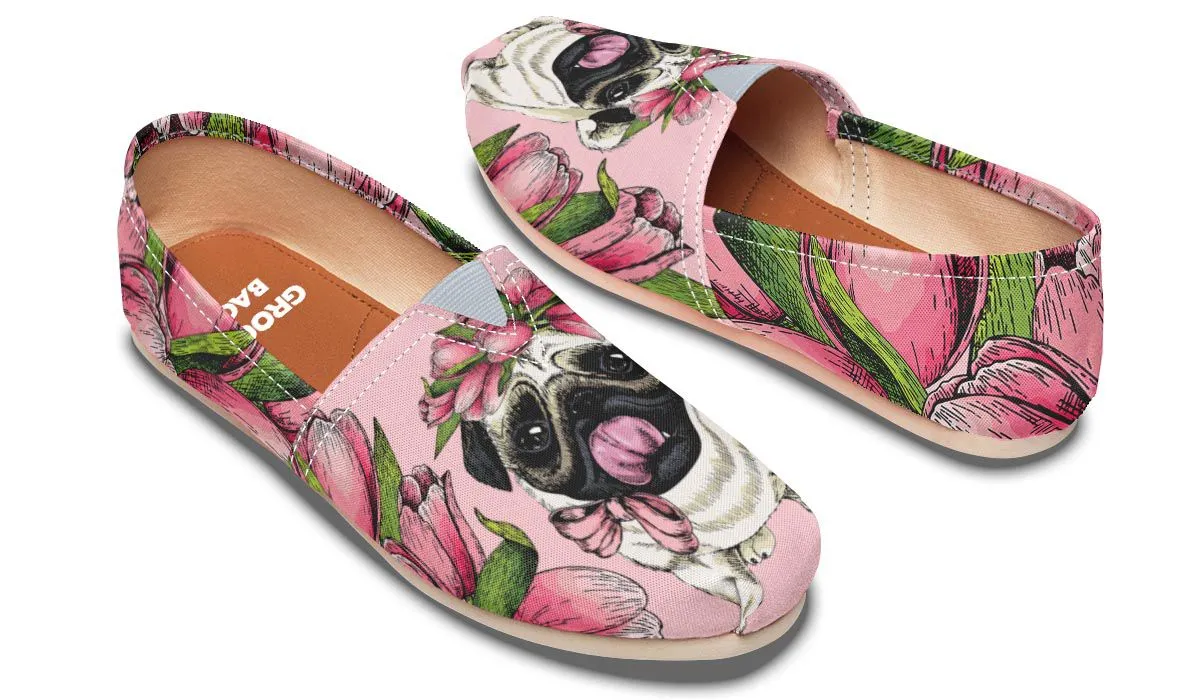 Goofy Floral Pug Casual Shoes