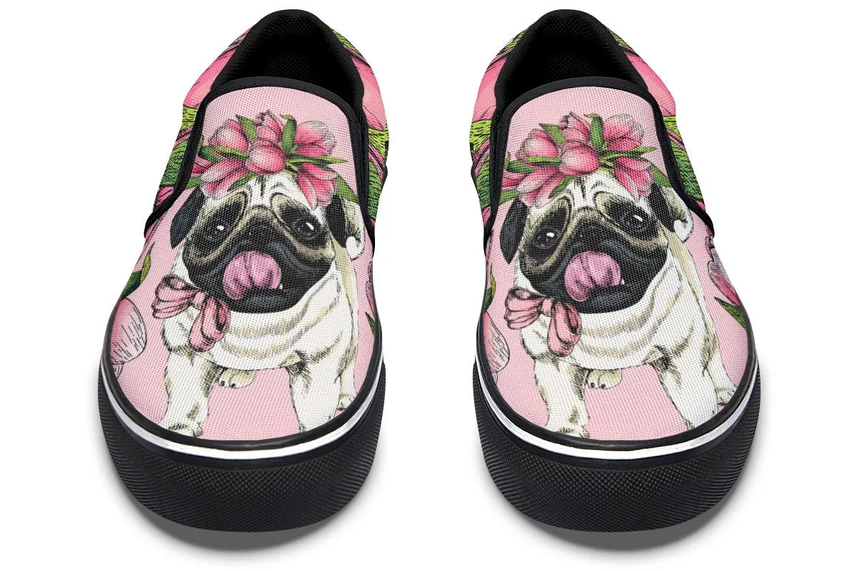 Goofy Floral Pug Slip-On Shoes