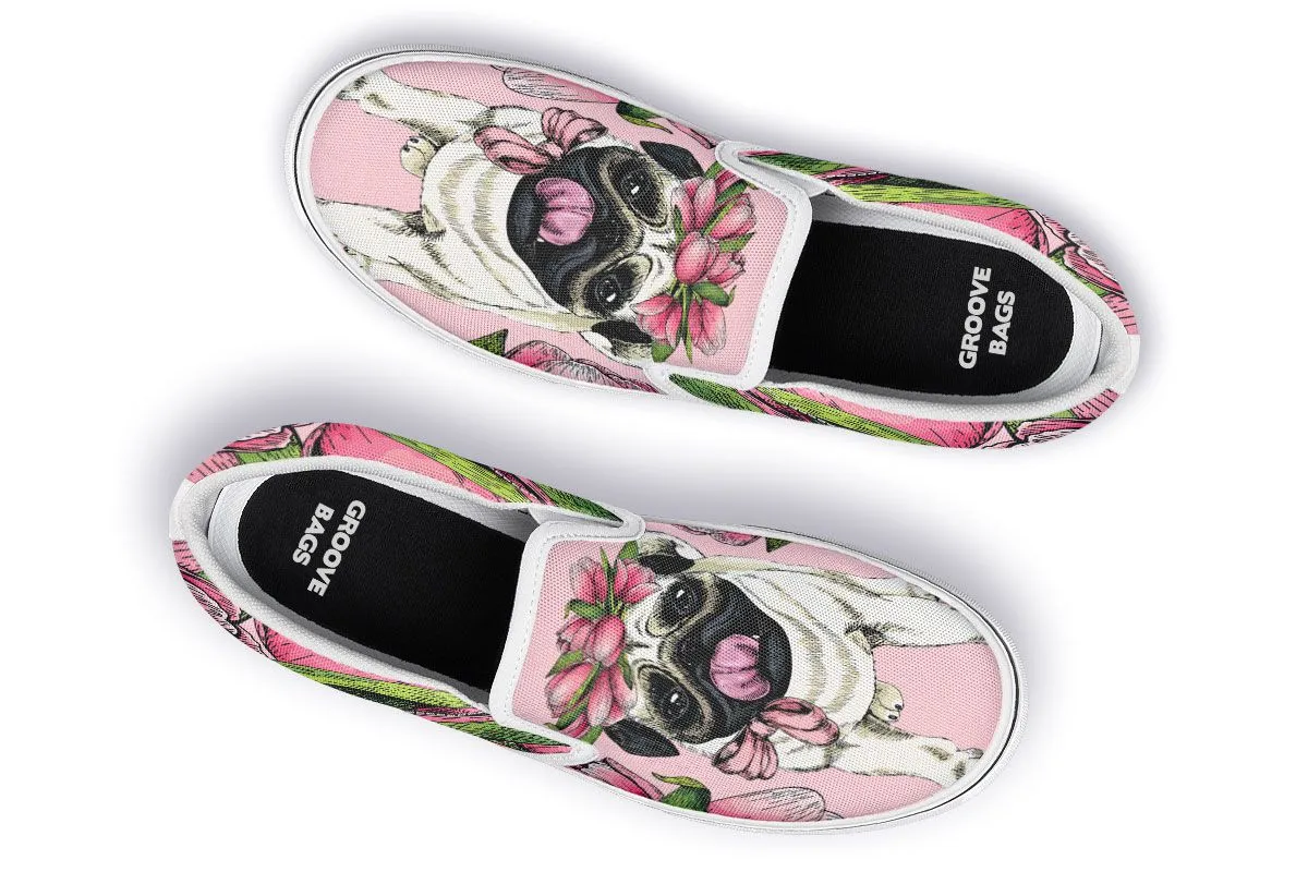 Goofy Floral Pug Slip-On Shoes