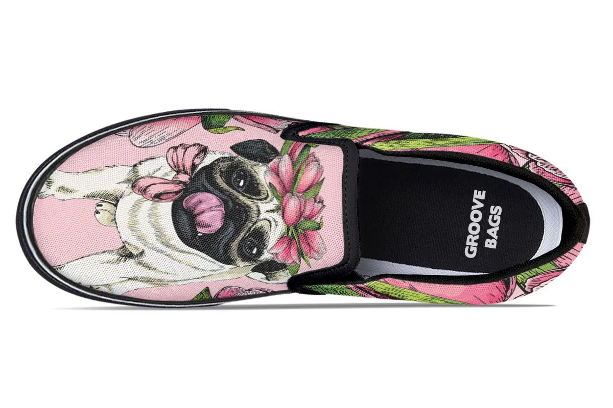 Goofy Floral Pug Slip-On Shoes