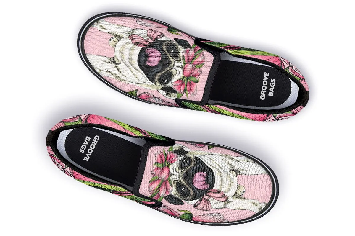 Goofy Floral Pug Slip-On Shoes