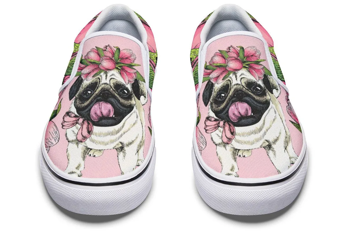 Goofy Floral Pug Slip-On Shoes