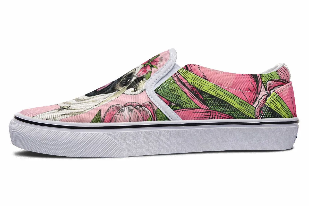 Goofy Floral Pug Slip-On Shoes