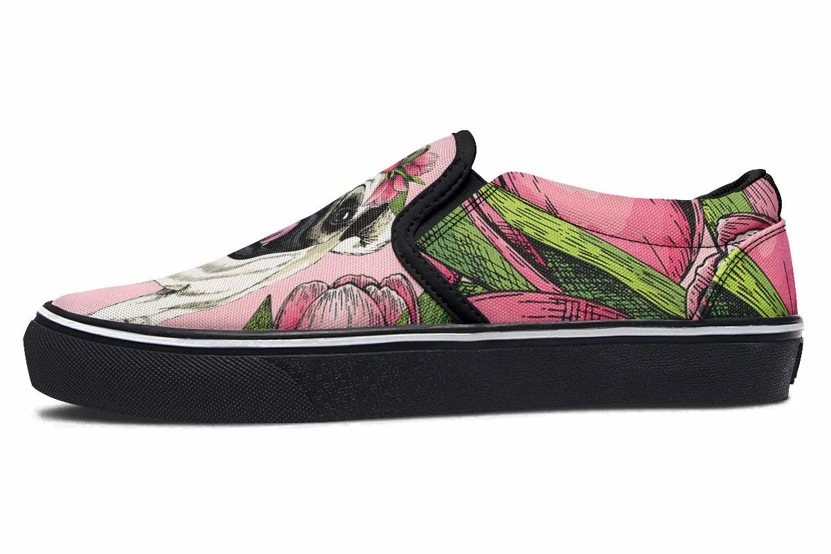 Goofy Floral Pug Slip-On Shoes