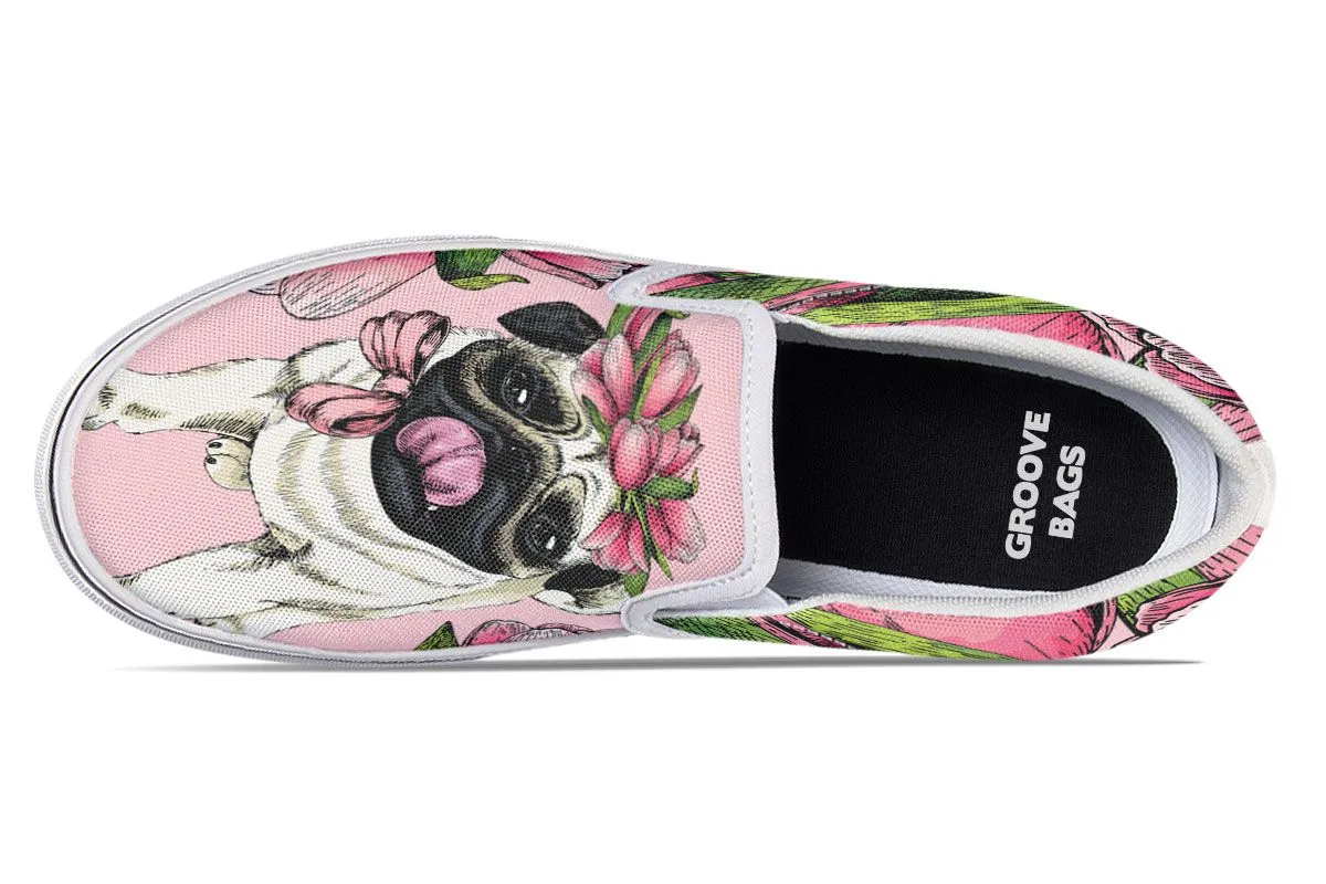 Goofy Floral Pug Slip-On Shoes
