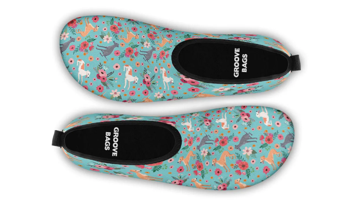 Greyhound Flower Aqua Barefoot Shoes