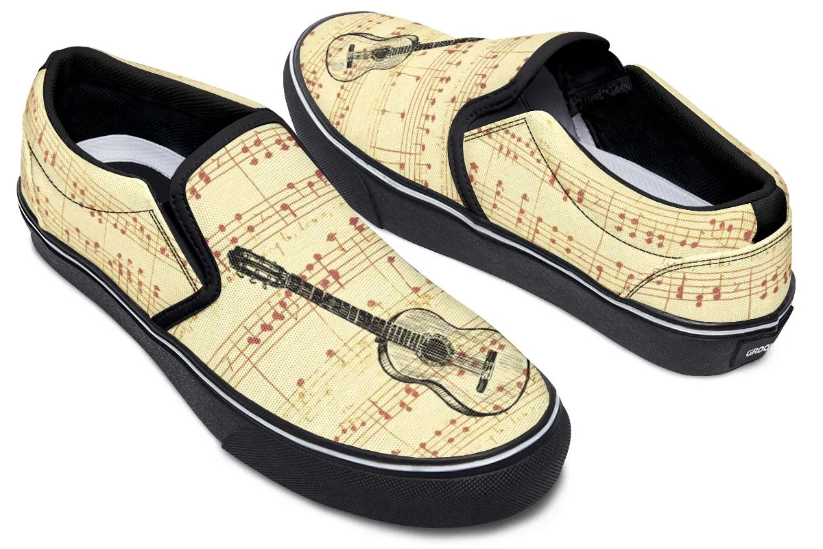 Guitar Sketch Slip-On Shoes