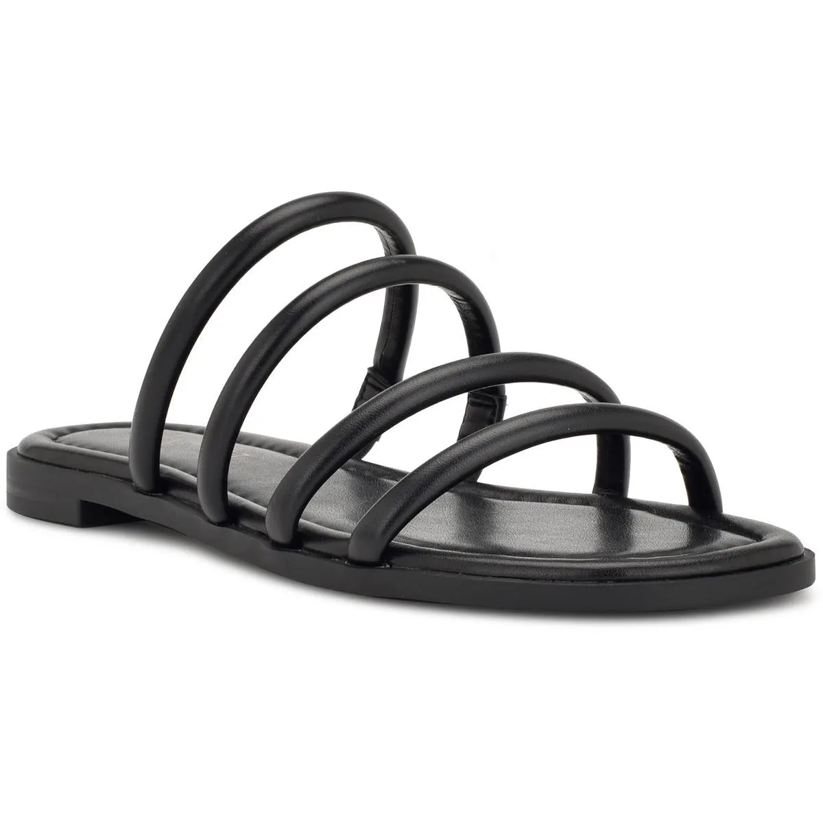 HAPILY3 Womens Cushioned Footbed Faux Leather Slide Sandals