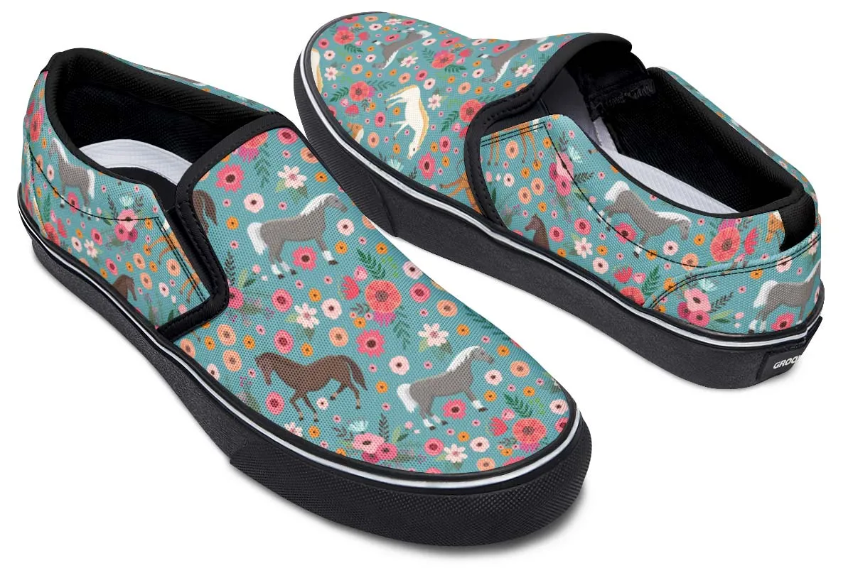 Horse Flower Slip-On Shoes