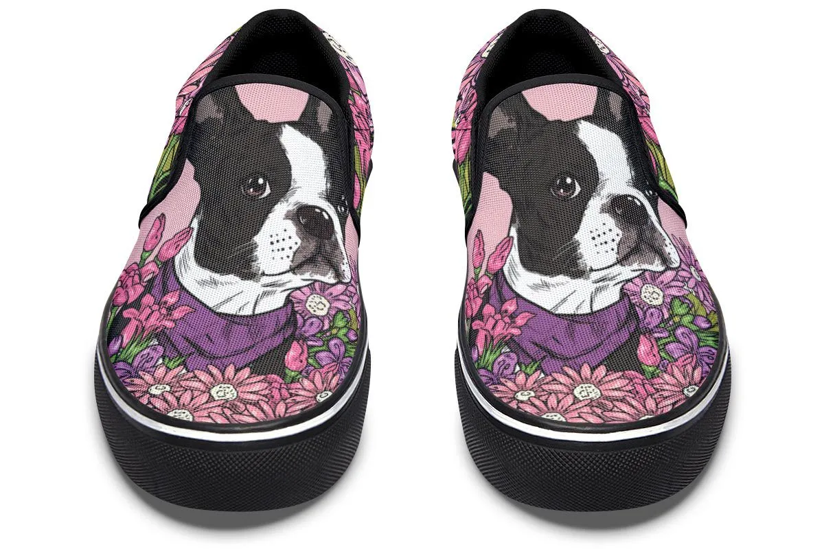 Illustrated Boston Terrier Slip-On Shoes