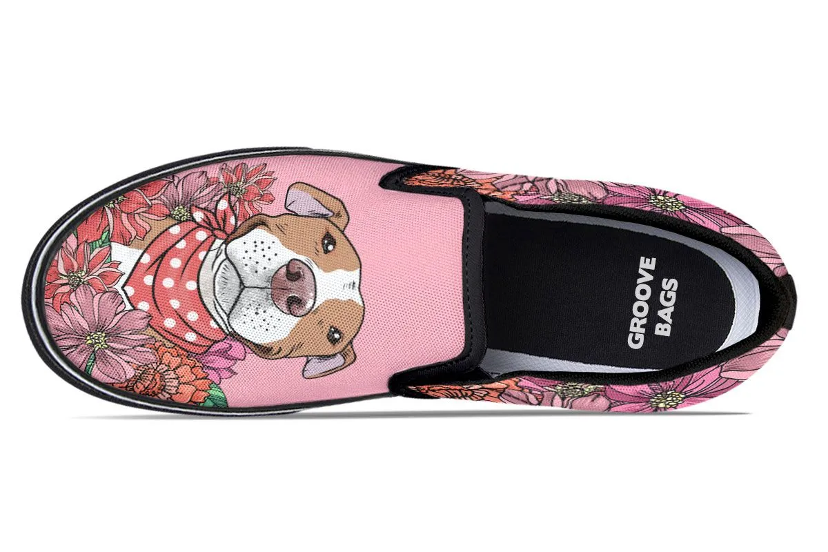 Illustrated Brown Pit Bull Slip-On Shoes