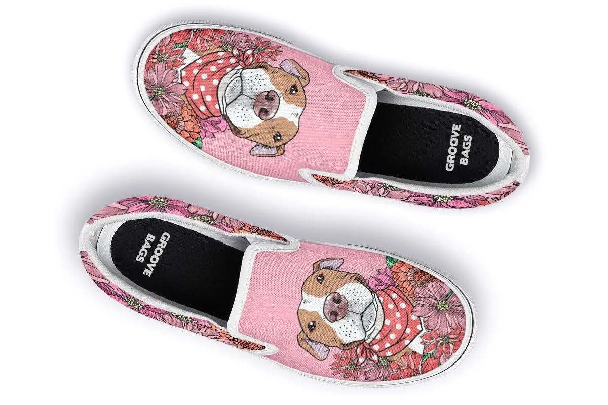 Illustrated Brown Pit Bull Slip-On Shoes