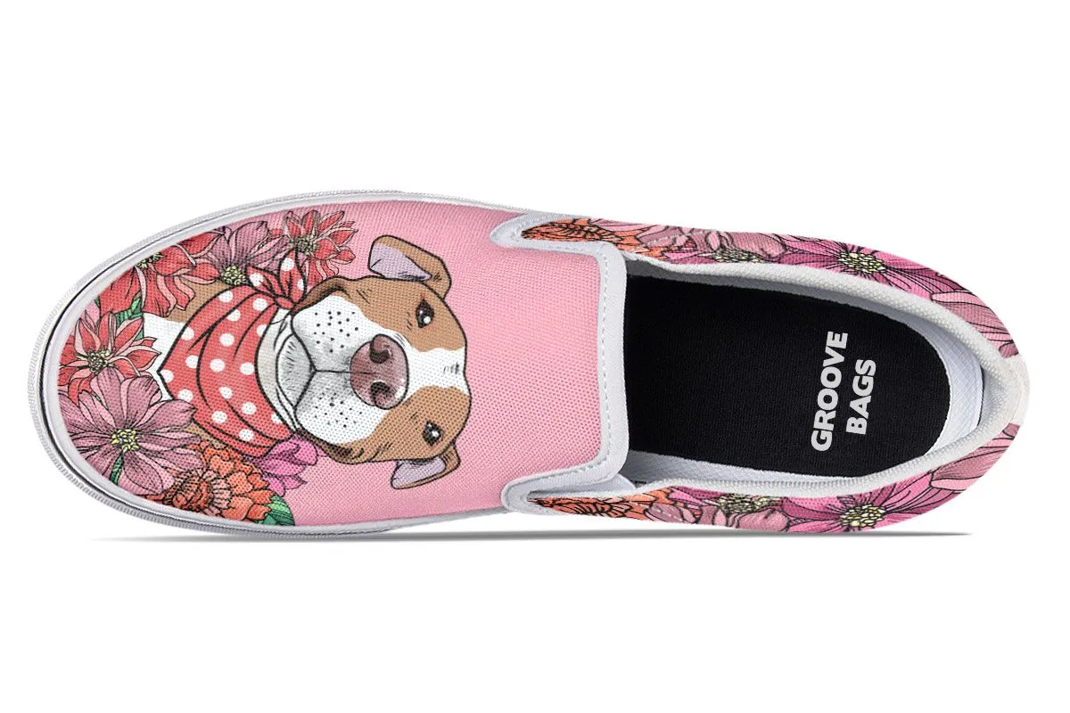 Illustrated Brown Pit Bull Slip-On Shoes