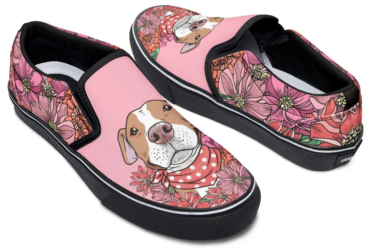 Illustrated Brown Pit Bull Slip-On Shoes
