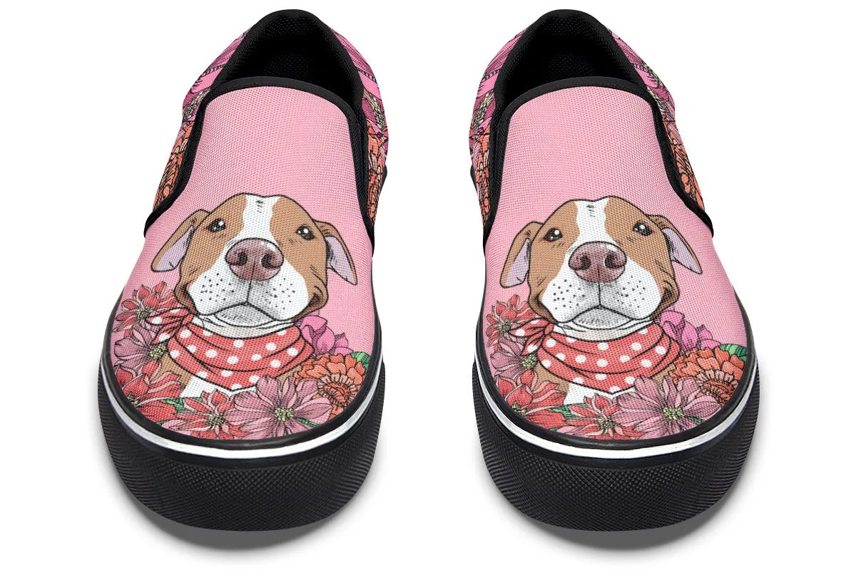 Illustrated Brown Pit Bull Slip-On Shoes
