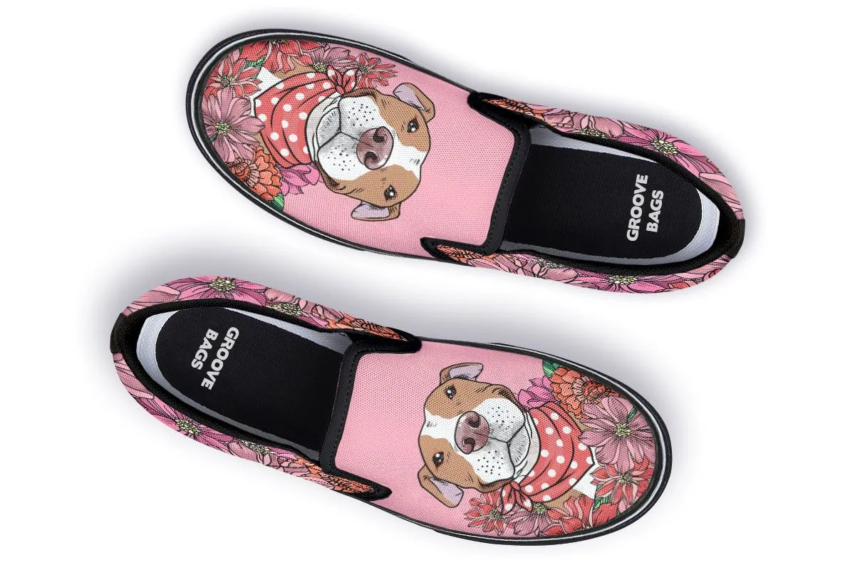 Illustrated Brown Pit Bull Slip-On Shoes