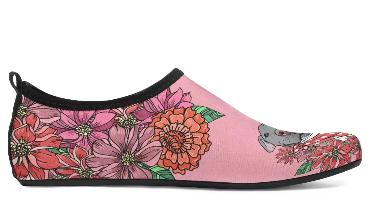 Illustrated Grey Pit Bull Aqua Barefoot Shoes
