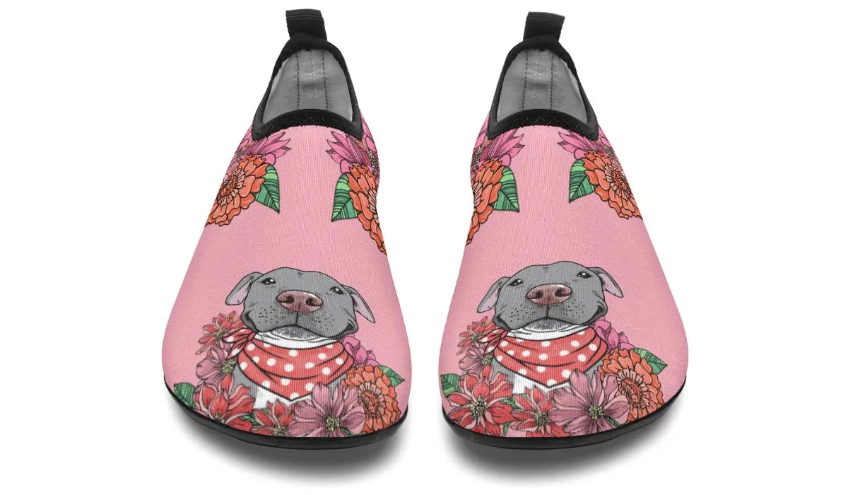 Illustrated Grey Pit Bull Aqua Barefoot Shoes