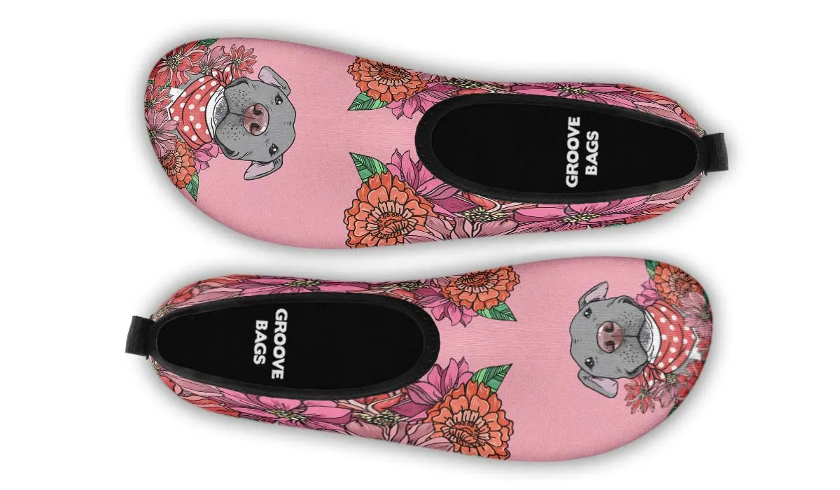 Illustrated Grey Pit Bull Aqua Barefoot Shoes