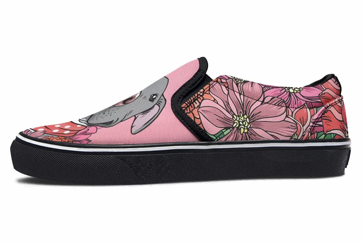 Illustrated Grey Pit Bull Slip-On Shoes