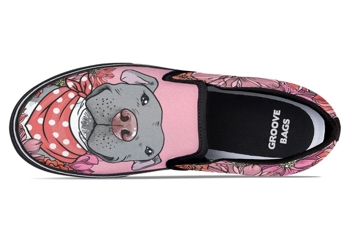 Illustrated Grey Pit Bull Slip-On Shoes