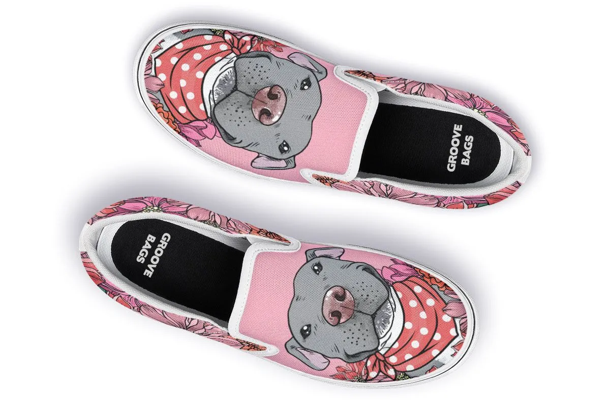 Illustrated Grey Pit Bull Slip-On Shoes