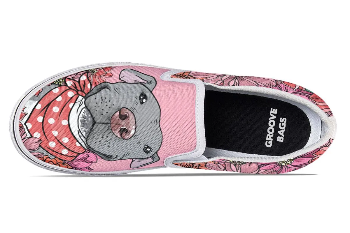 Illustrated Grey Pit Bull Slip-On Shoes