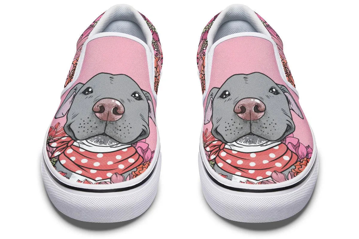 Illustrated Grey Pit Bull Slip-On Shoes
