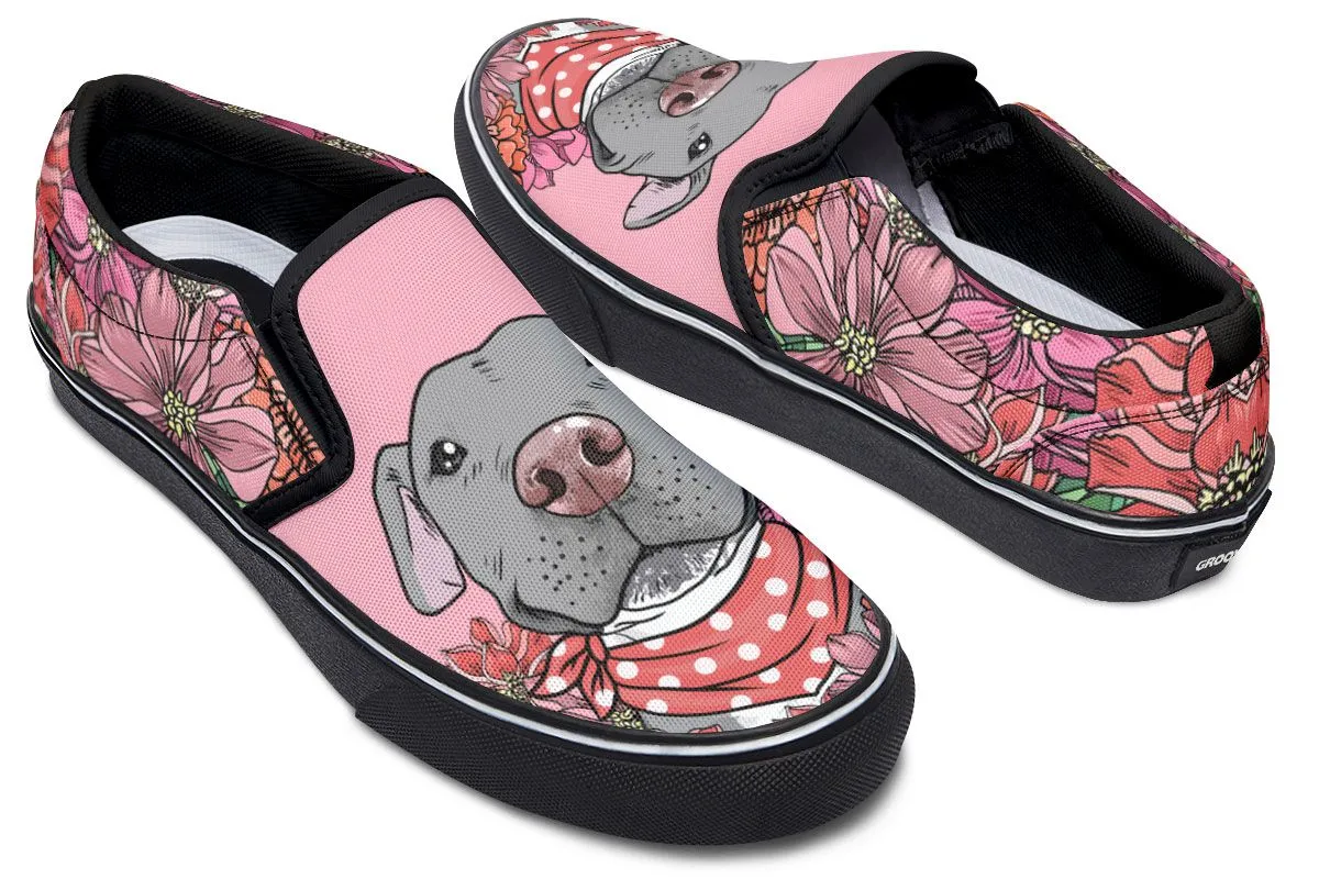 Illustrated Grey Pit Bull Slip-On Shoes