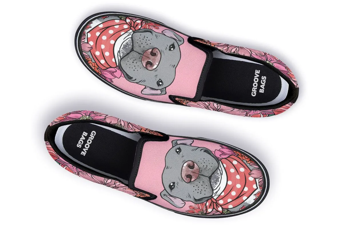 Illustrated Grey Pit Bull Slip-On Shoes