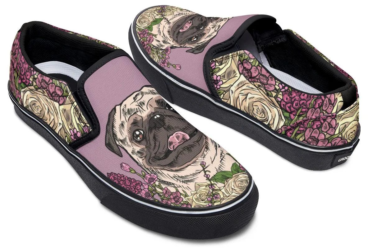 Illustrated Pug Slip-On Shoes