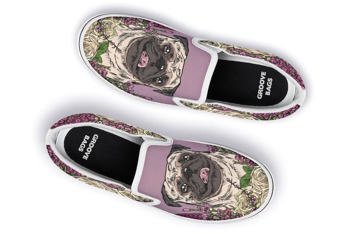 Illustrated Pug Slip-On Shoes