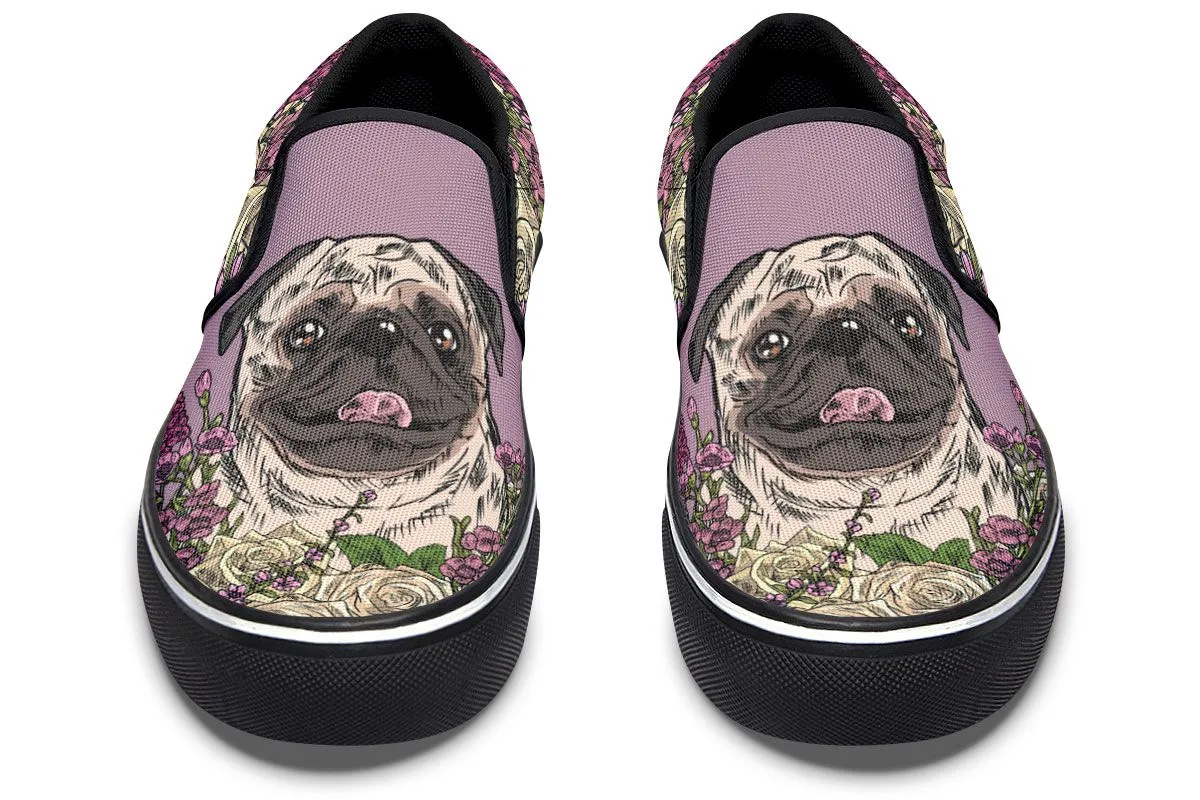 Illustrated Pug Slip-On Shoes