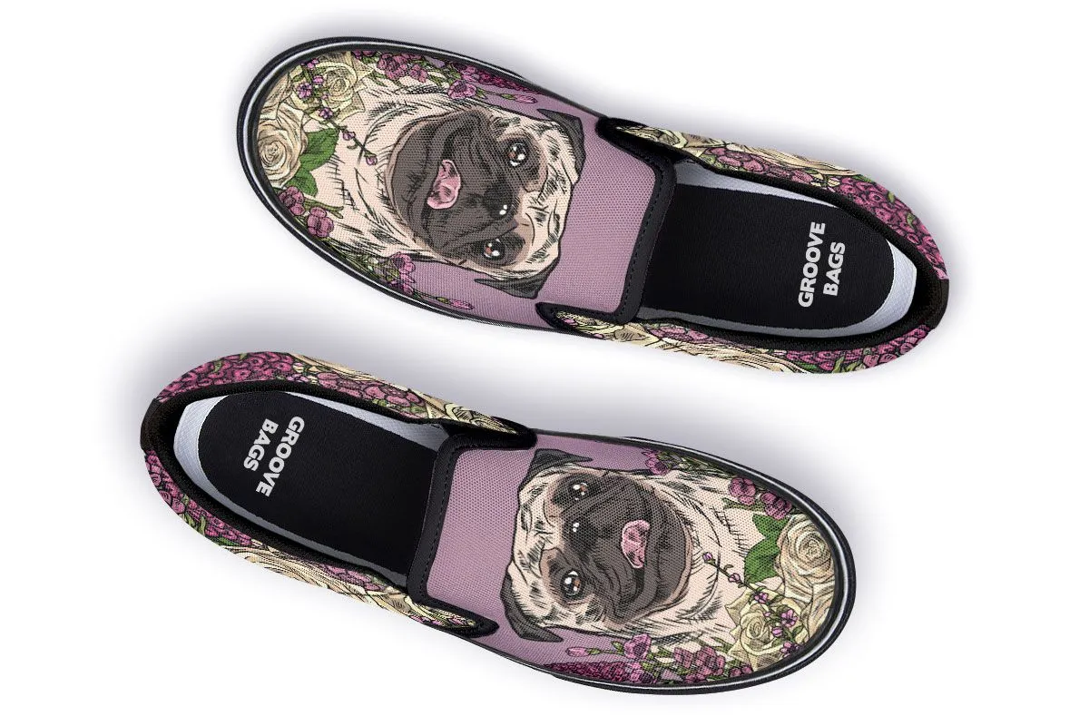 Illustrated Pug Slip-On Shoes