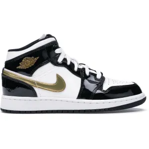 Jordan 1 Mid Patent Black White Gold (GS)
