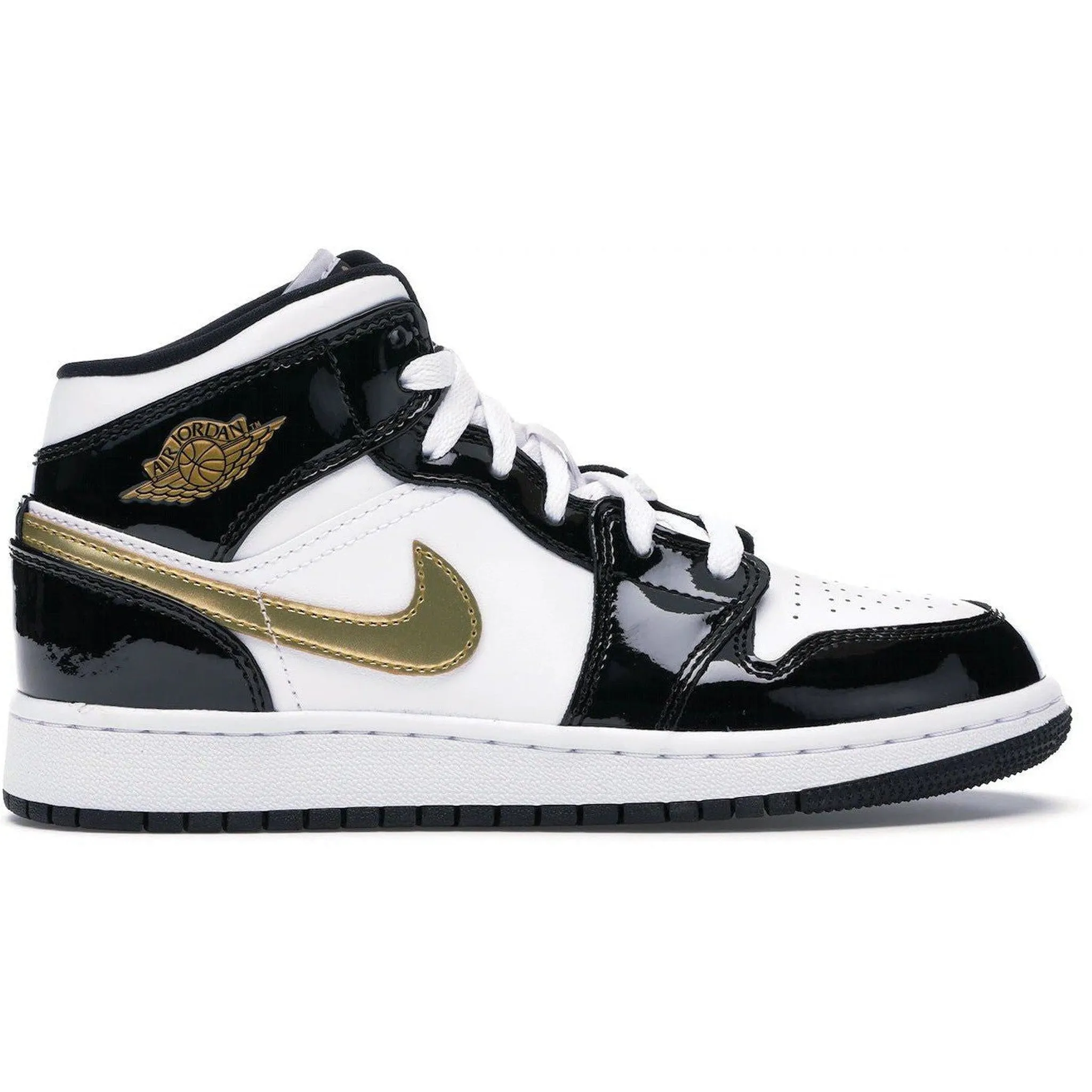 Jordan 1 Mid Patent Black White Gold (GS)