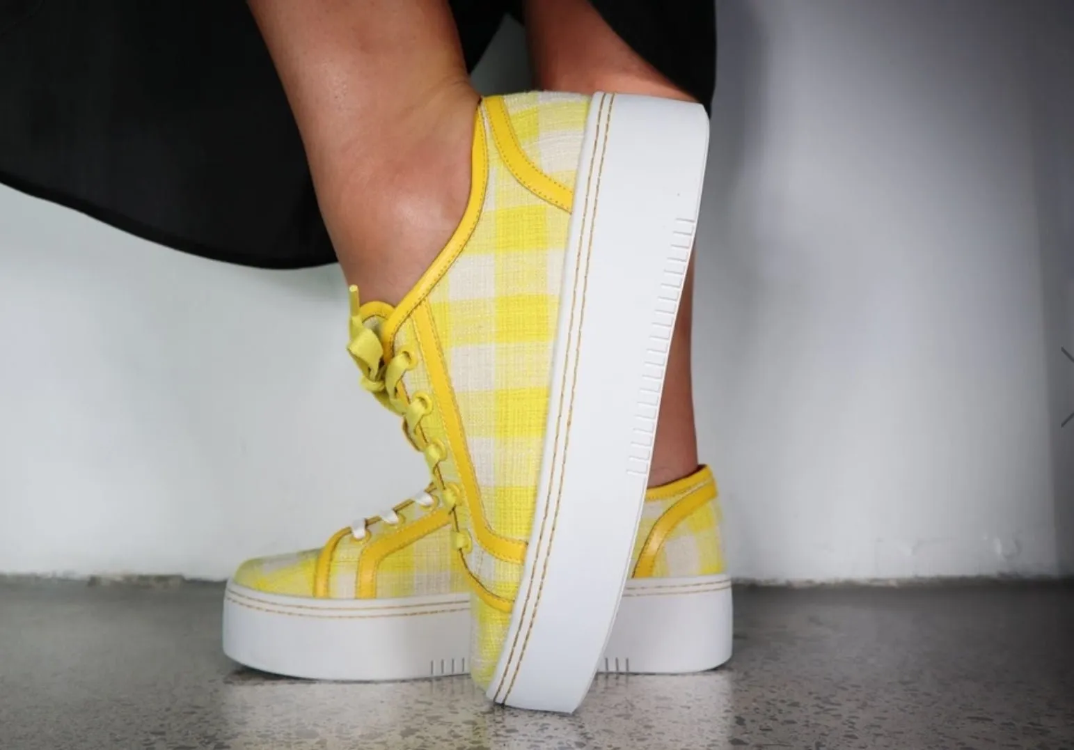 Lizzie Yellow Tartan Platform Sneaker